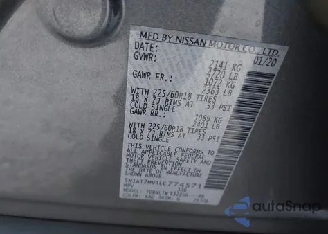 2020 Nissan Rogue Sv Intelligent Awd from USA, damaged, VIN 5N1AT2MV4LC774571